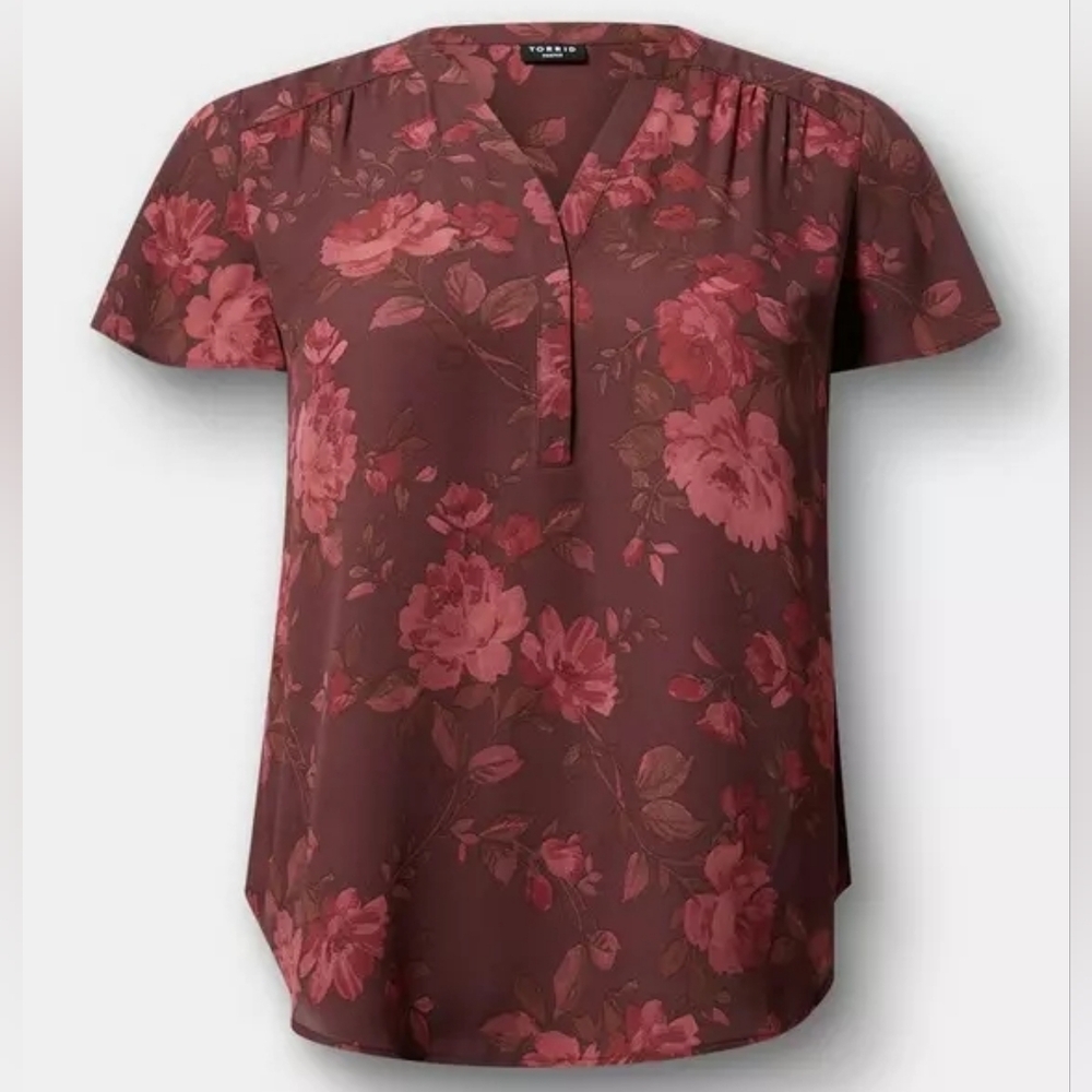 🌹 Torrid Harper Georgette Pullover Flutter Blouse Size 0 (L/12). New!